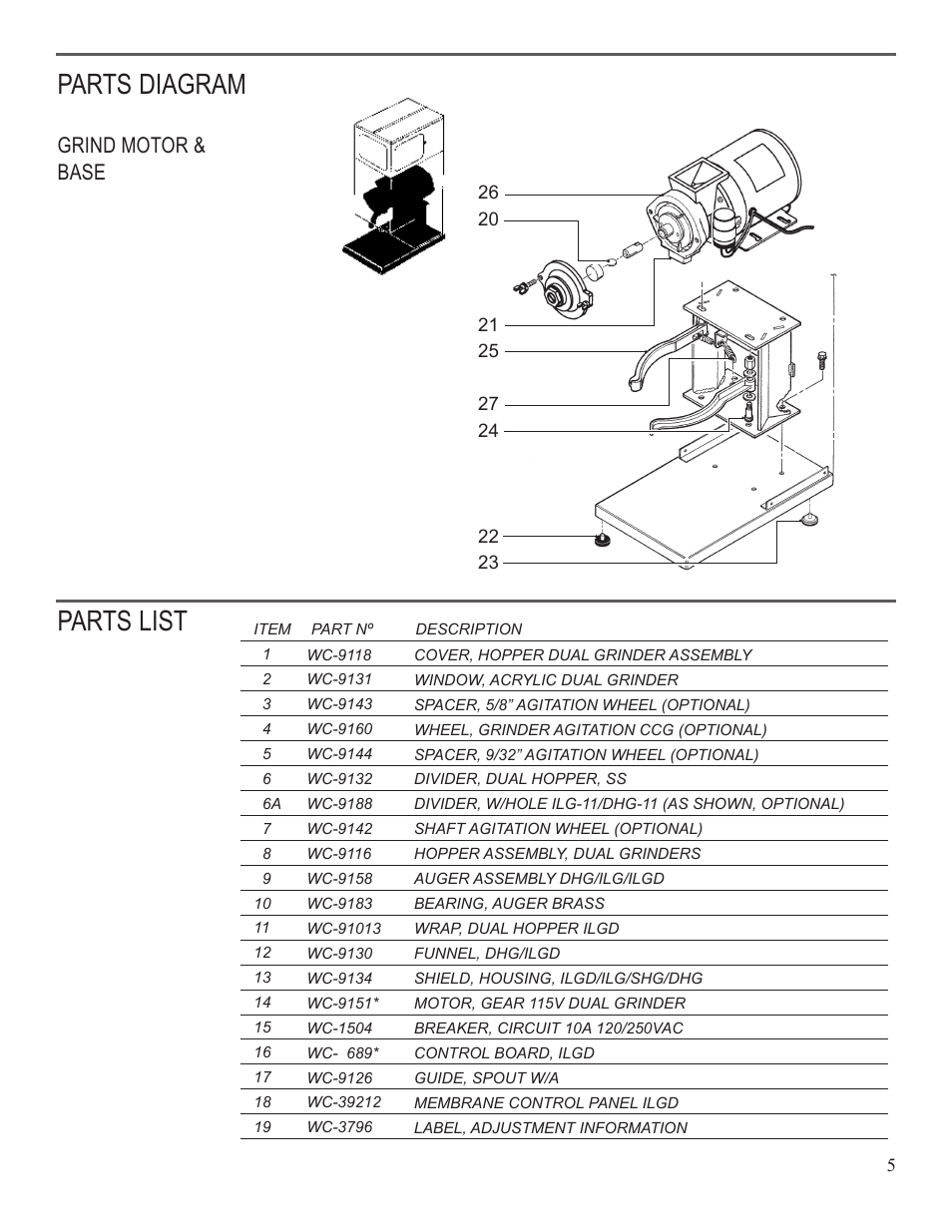 Parts list parts diagram | Wilbur Curtis ILGD User Manual | Page 5 / 8