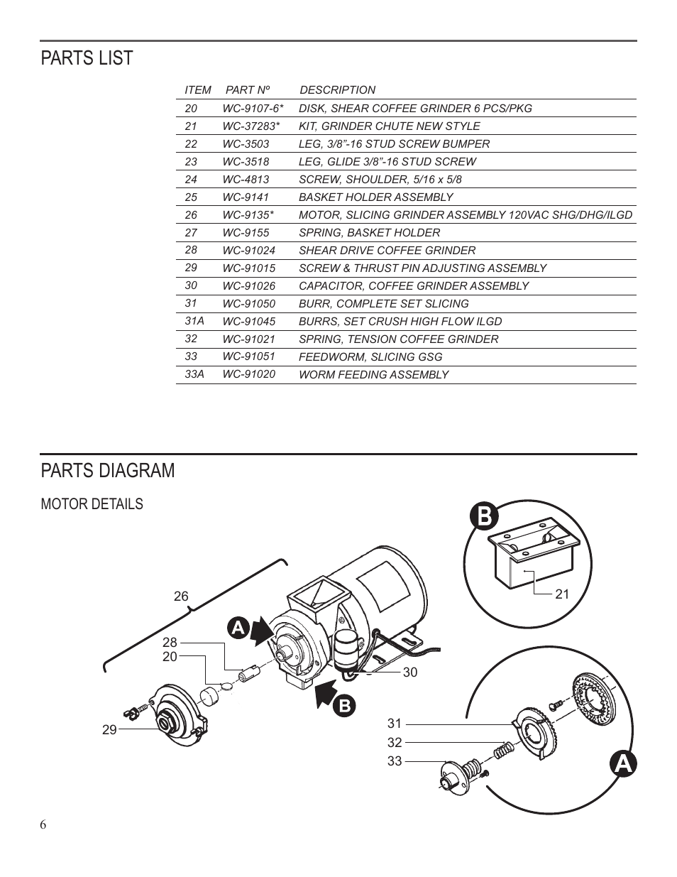 Parts list parts diagram | Wilbur Curtis ILGD User Manual | Page 6 / 8