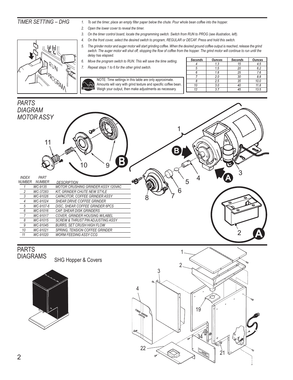 Parts diagrams, Parts diagram motor assy | Wilbur Curtis DHG User Manual | Page 2 / 6