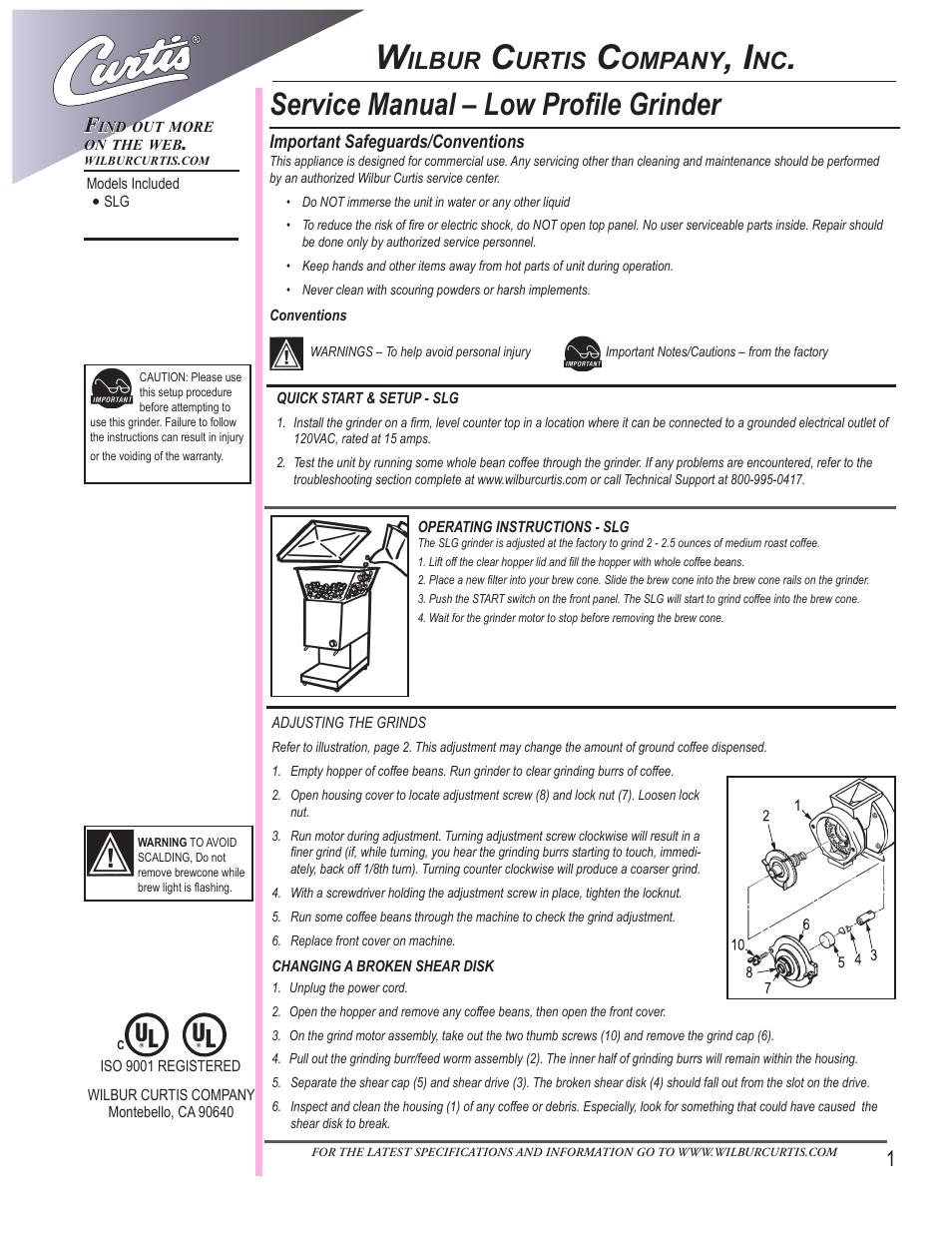 Wilbur Curtis SLG User Manual | 6 pages