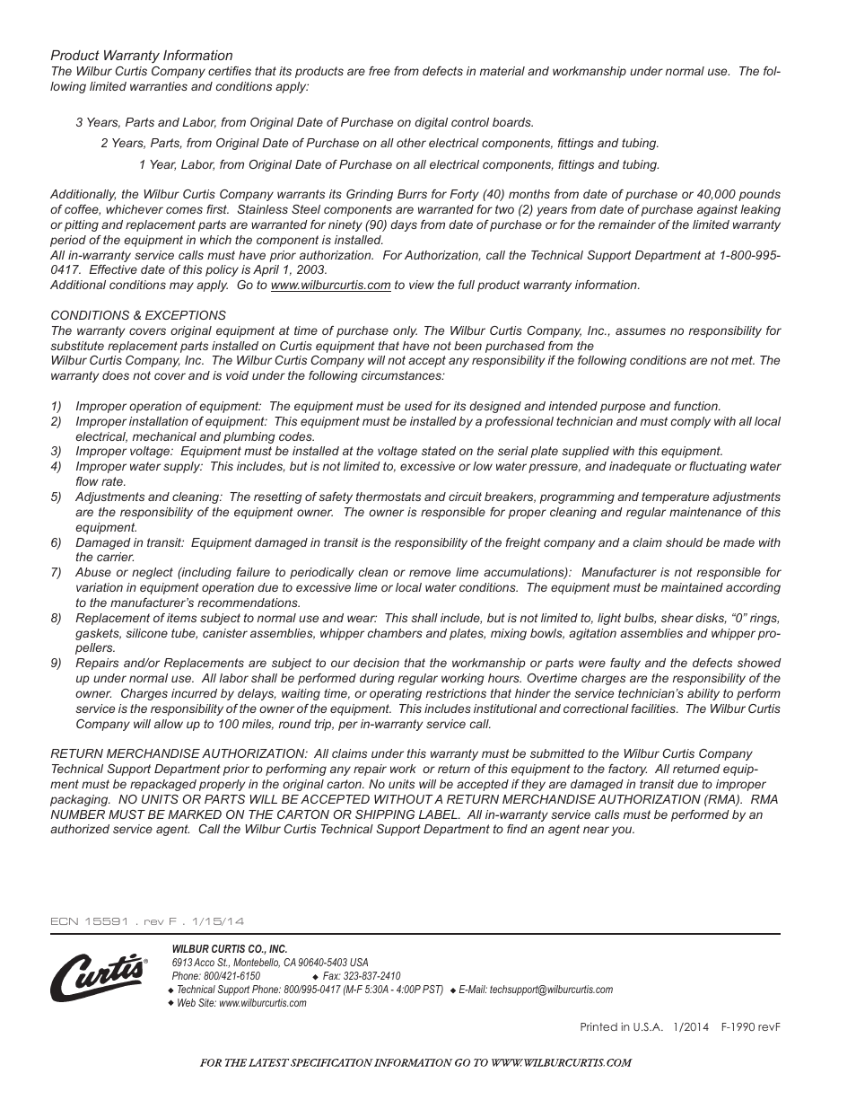 Wilbur Curtis SW-2 User Manual | Page 4 / 4