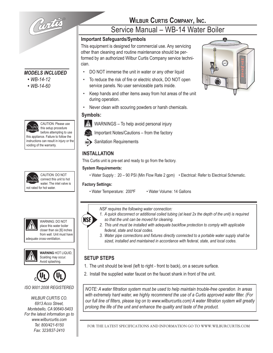 Wilbur Curtis WB-14-60 User Manual | 8 pages
