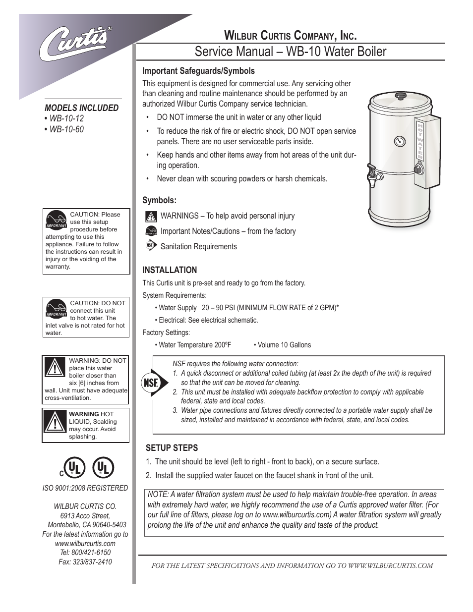 Wilbur Curtis WB-10-60 User Manual | 8 pages
