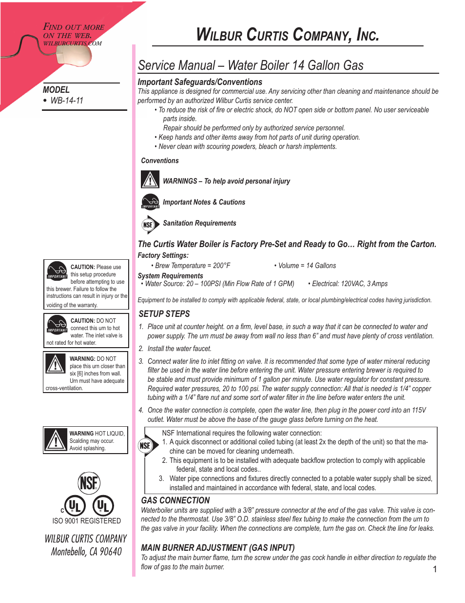 Wilbur Curtis WB-14-11 User Manual | 6 pages