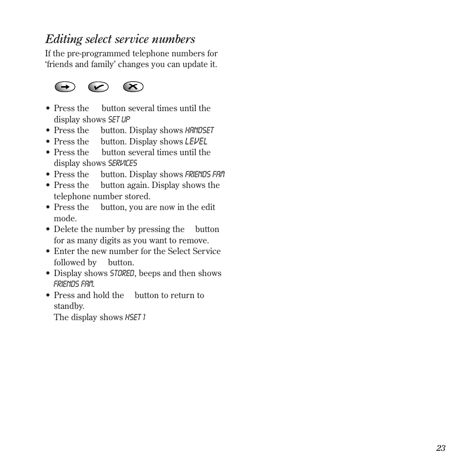 Editing select service numbers | BT 900 User Manual | Page 26 / 42