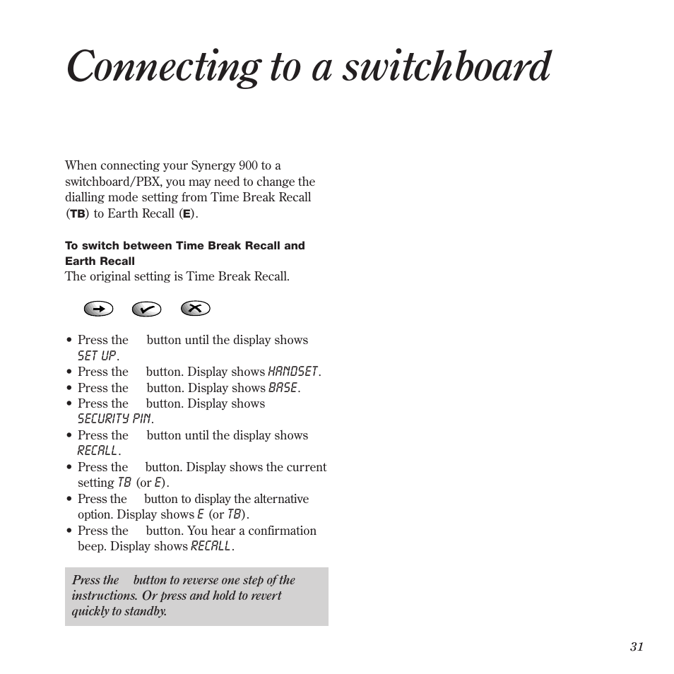 Connecting to a switchboard | BT 900 User Manual | Page 34 / 42