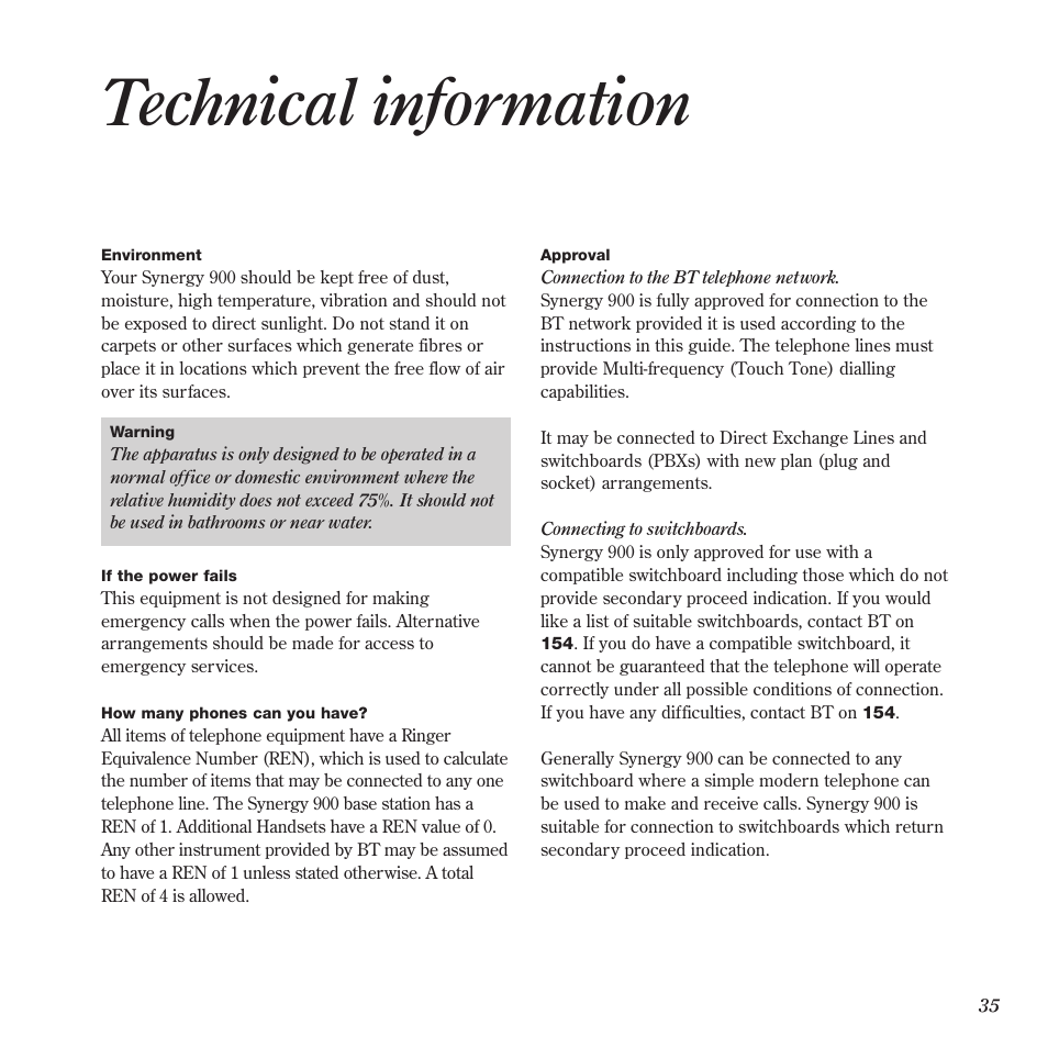 Technical information | BT 900 User Manual | Page 38 / 42