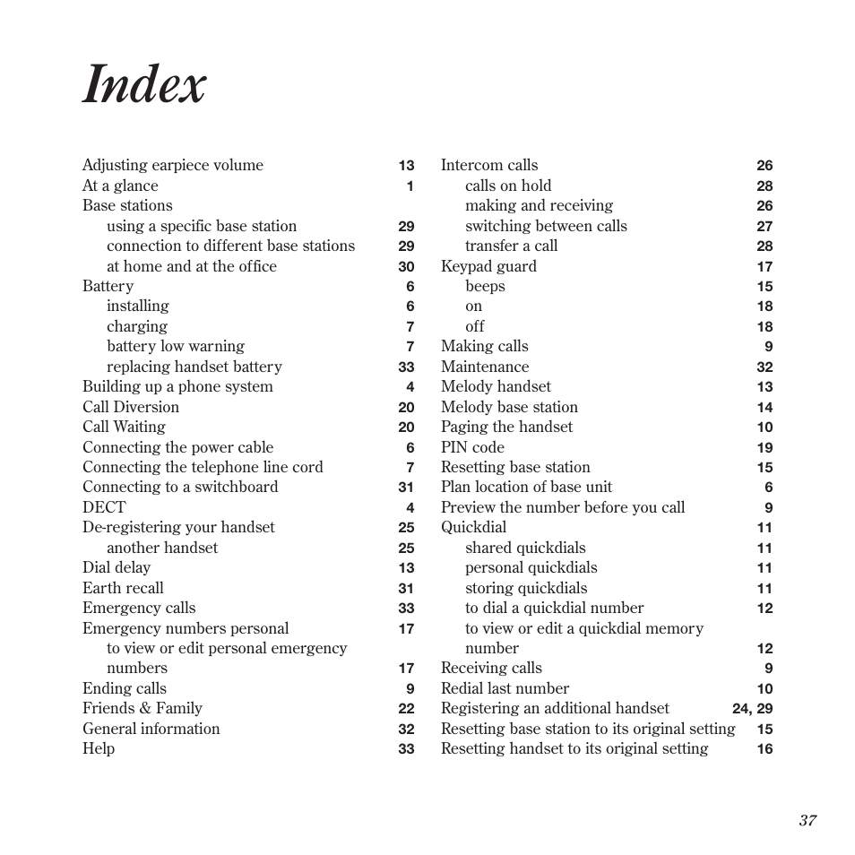 Index | BT 900 User Manual | Page 40 / 42