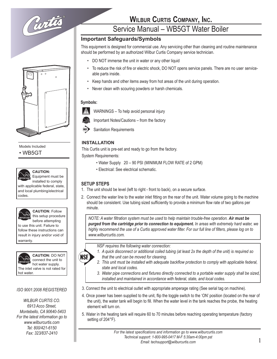 Wilbur Curtis WB5GT User Manual | 8 pages