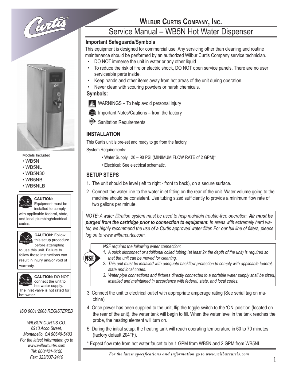 Wilbur Curtis WB5NLB User Manual | 10 pages