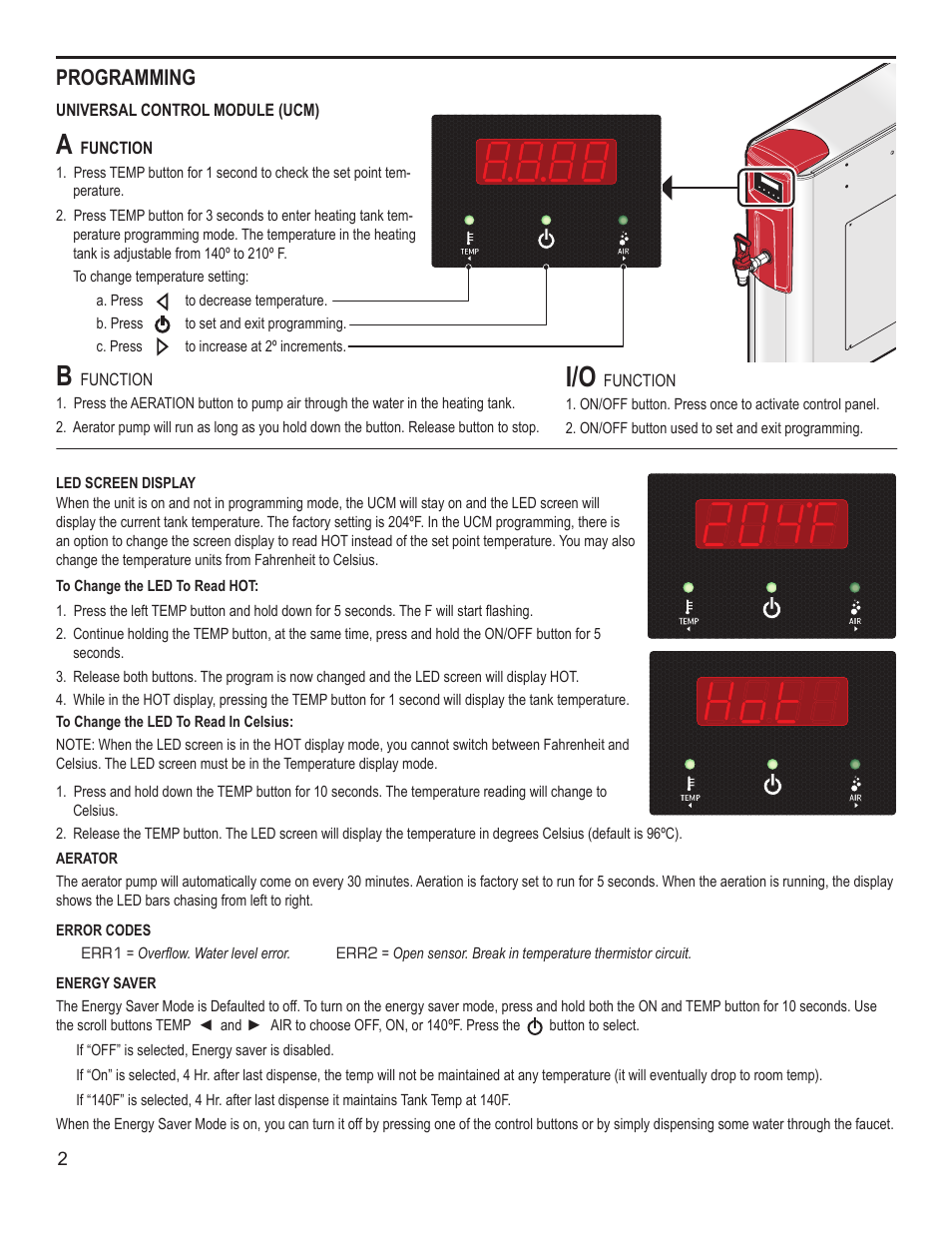 Programming | Wilbur Curtis WB5NLB User Manual | Page 2 / 10