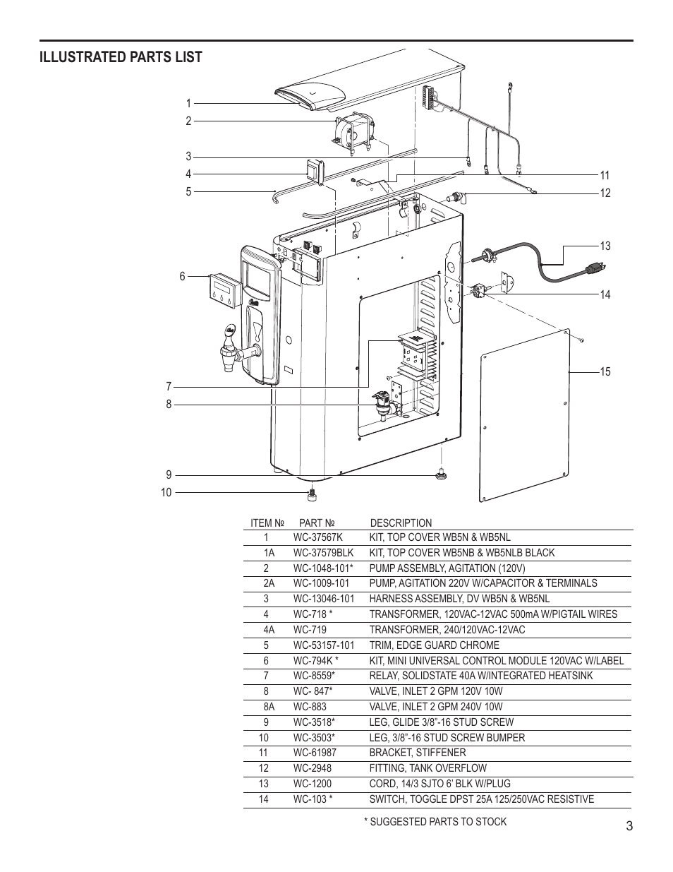 Illustrated parts list | Wilbur Curtis WB5NLB User Manual | Page 3 / 10