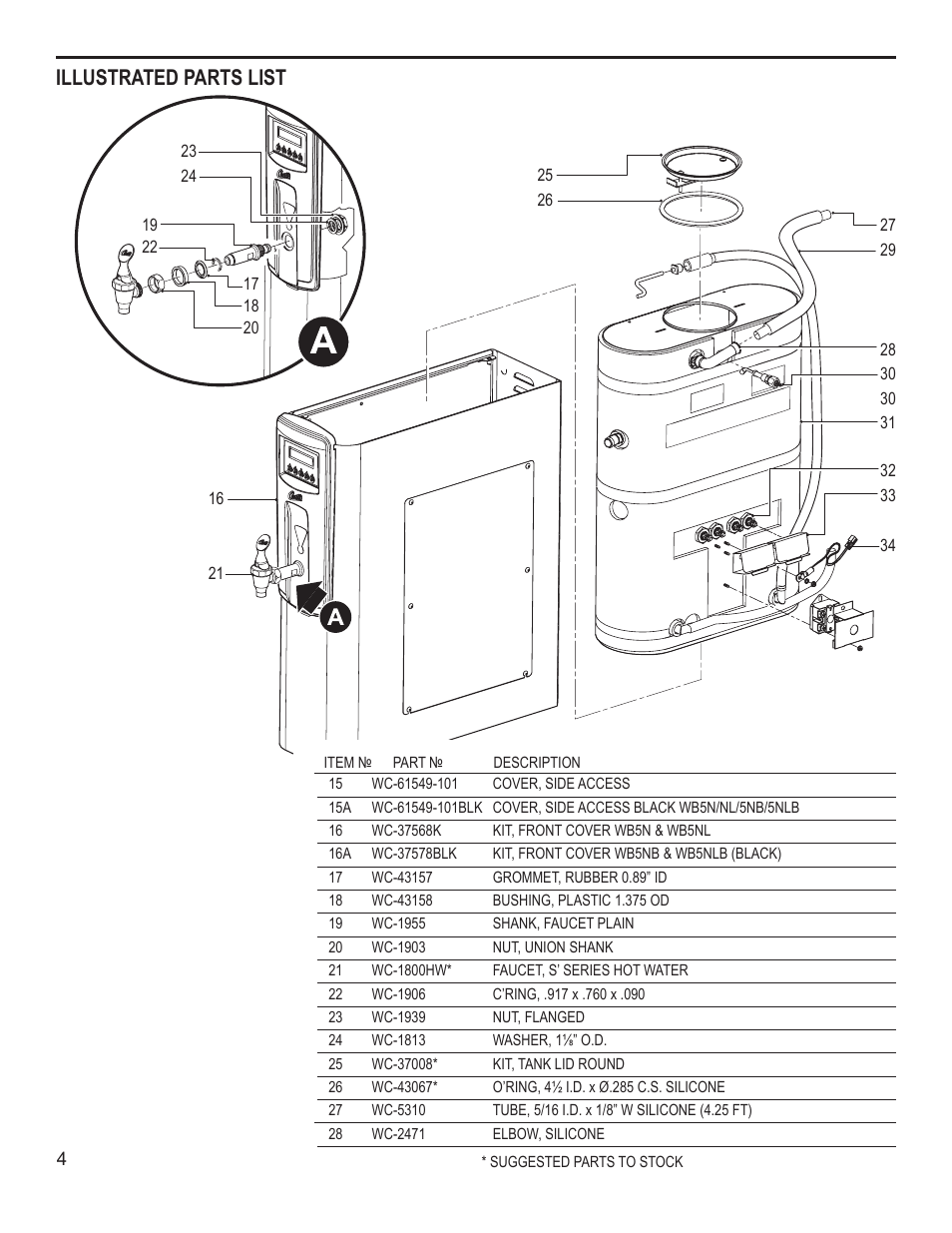 Illustrated parts list | Wilbur Curtis WB5NLB User Manual | Page 4 / 10