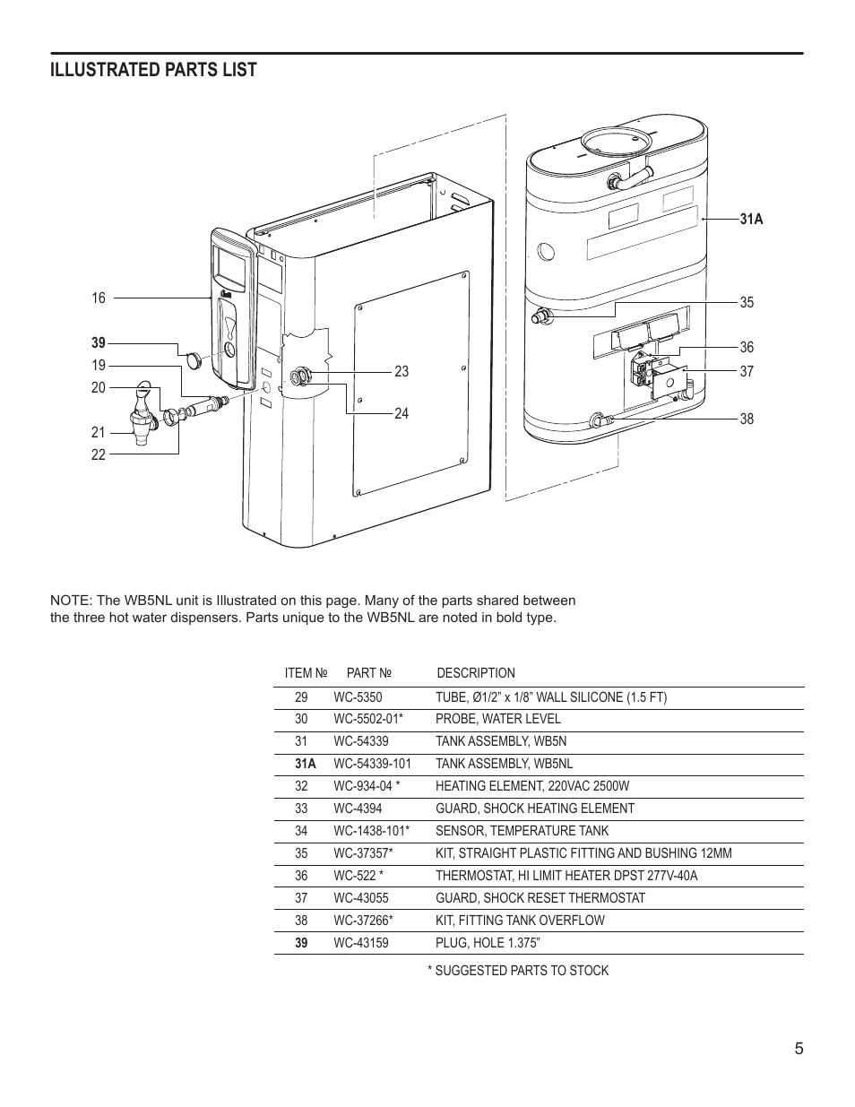 Illustrated parts list | Wilbur Curtis WB5NLB User Manual | Page 5 / 10