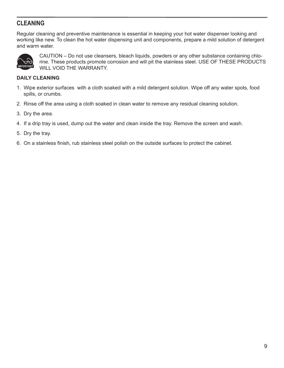 Cleaning | Wilbur Curtis WB5NLB User Manual | Page 9 / 10
