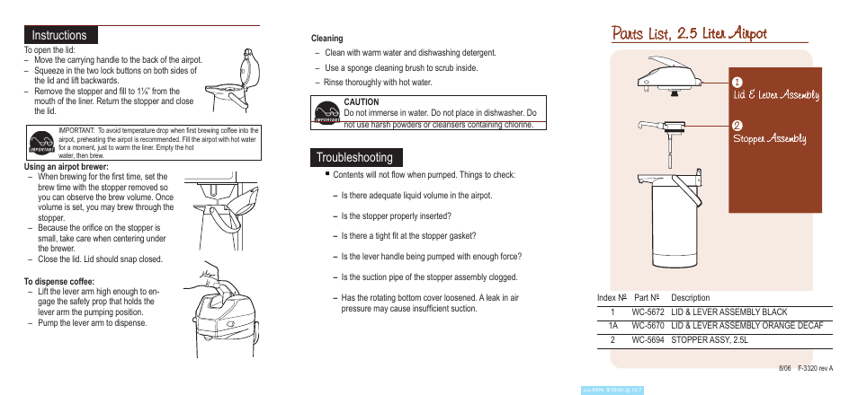 Instructions, Troubleshooting | Wilbur Curtis TLXA25 User Manual | Page 2 / 2