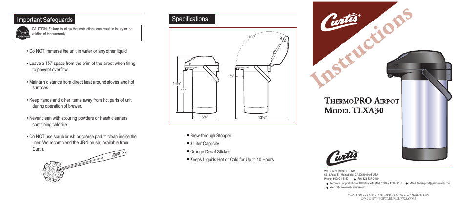Wilbur Curtis TLXA30 User Manual | 2 pages