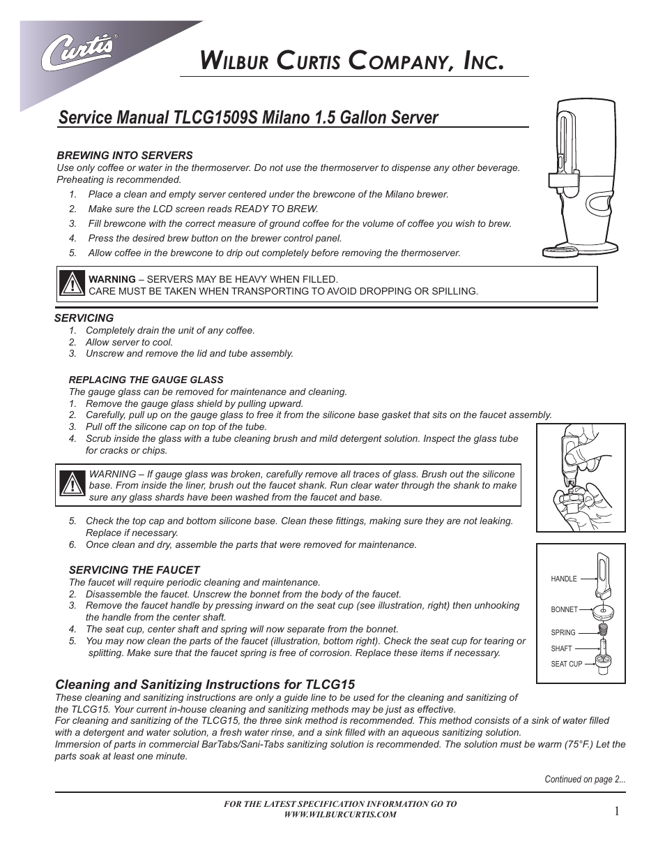 Wilbur Curtis TLCG1509S User Manual | 4 pages