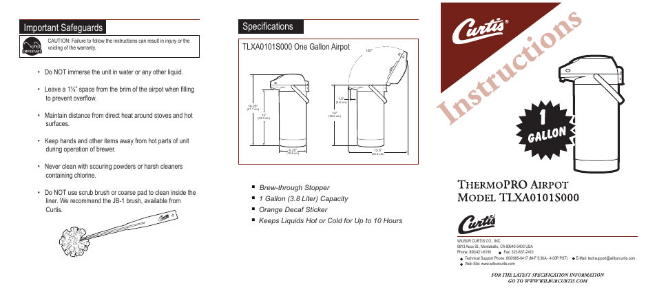 Wilbur Curtis TLXA0101S000 User Manual | 2 pages