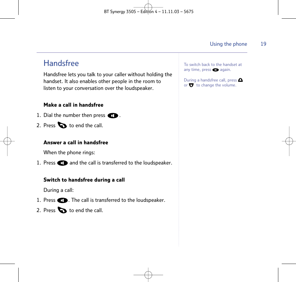 Handsfree | BT 3505 User Manual | Page 19 / 72