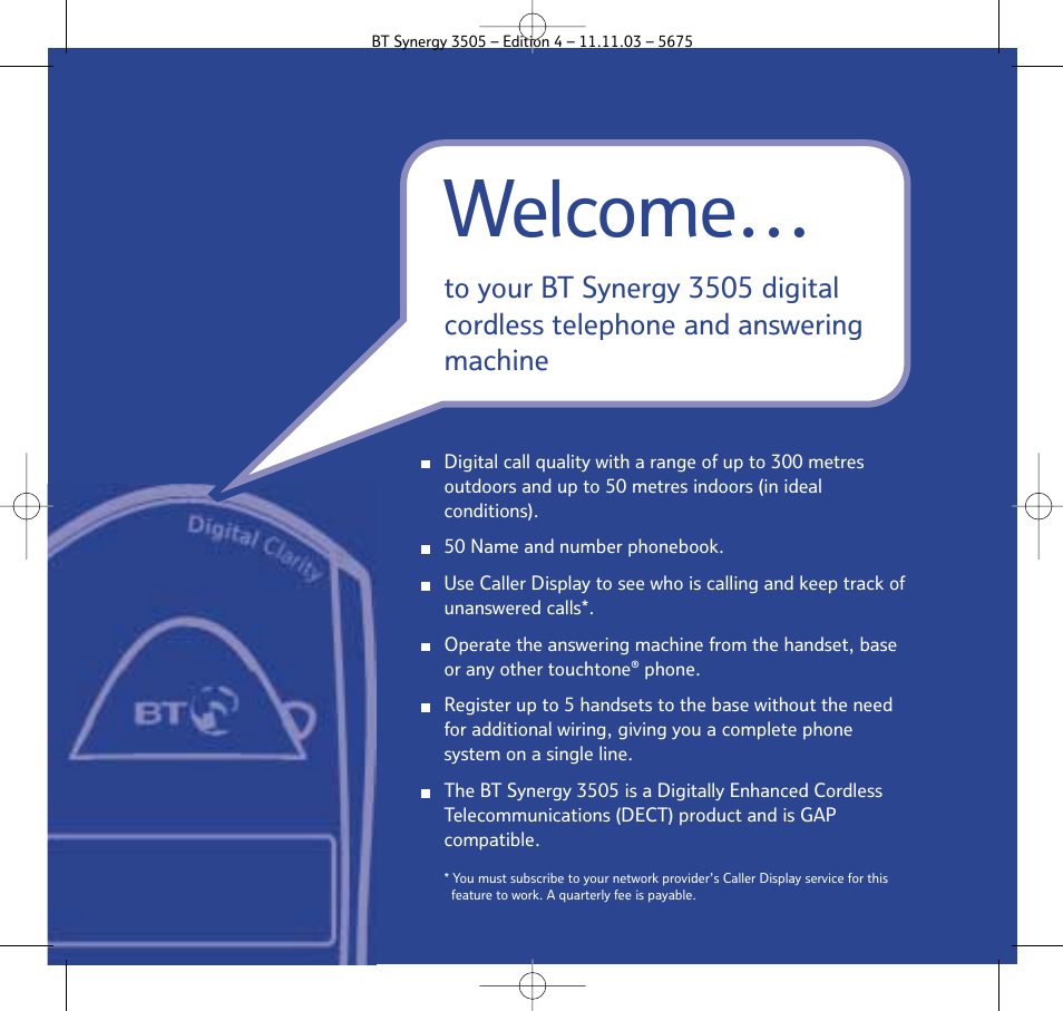Welcome | BT 3505 User Manual | Page 2 / 72