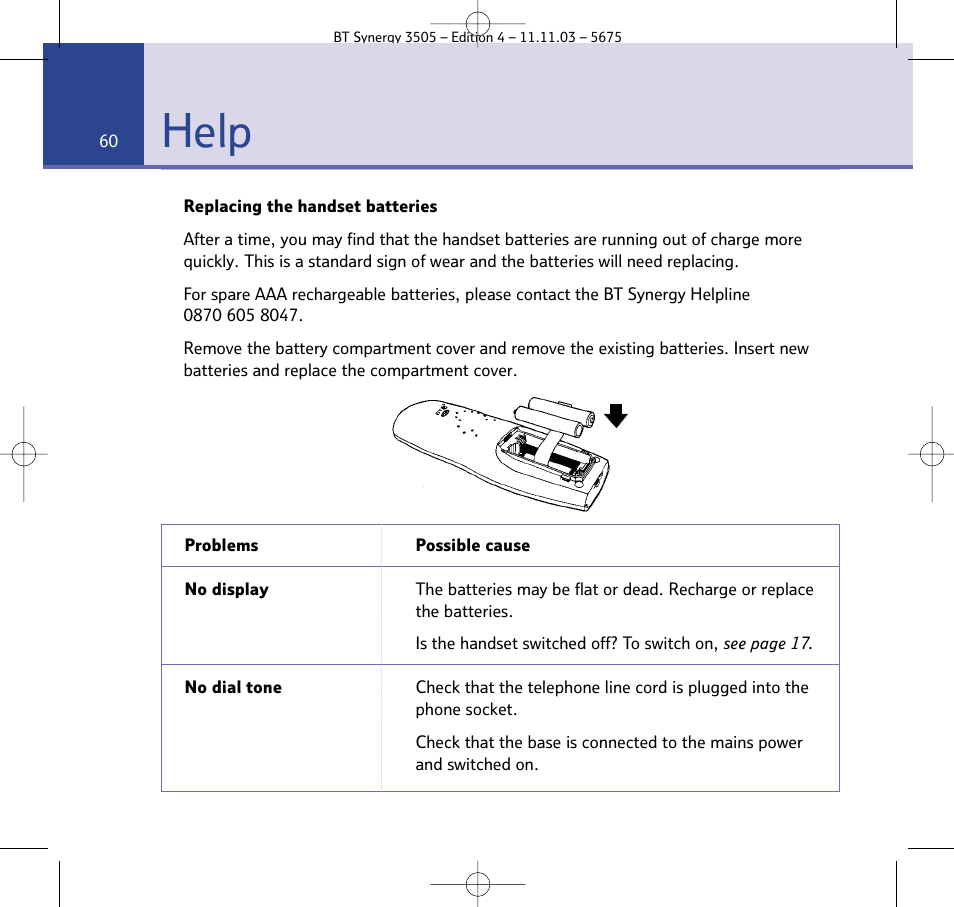 Help | BT 3505 User Manual | Page 60 / 72
