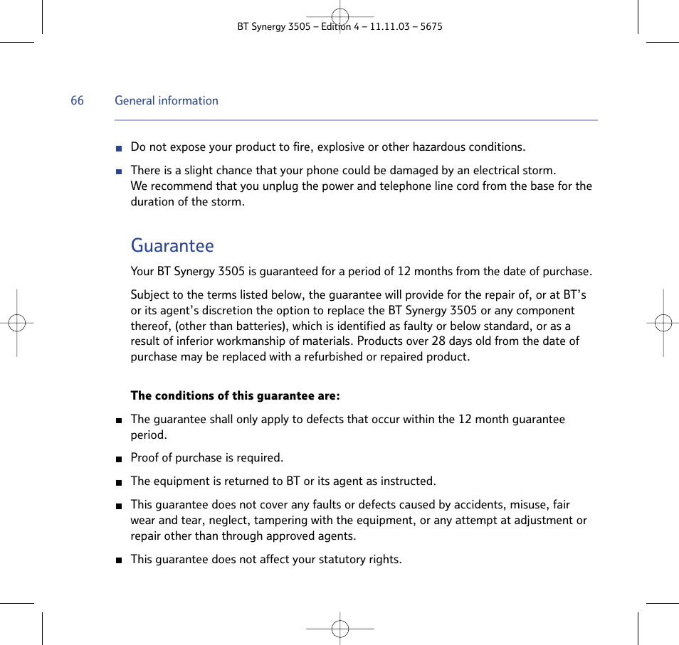 Guarantee | BT 3505 User Manual | Page 66 / 72