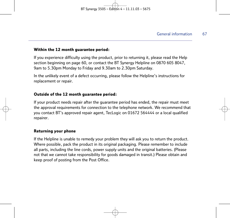 BT 3505 User Manual | Page 67 / 72