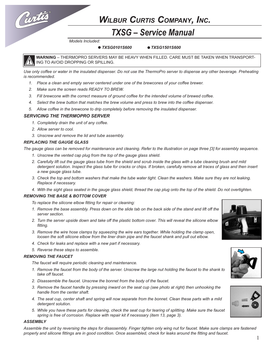 Wilbur Curtis TXSG1501S600 User Manual | 4 pages