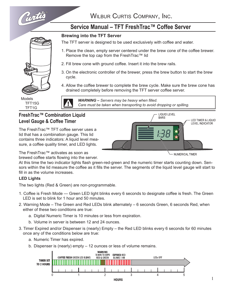 Wilbur Curtis TFT FreshTracTM Coffee Server User Manual | 4 pages
