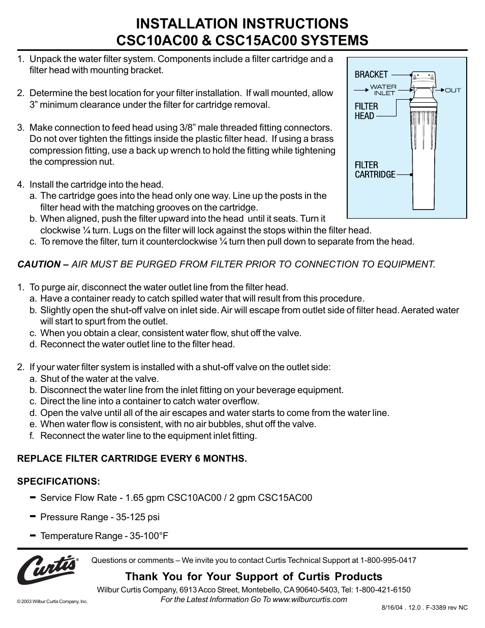 Wilbur Curtis CSC15AC00 User Manual | 1 page