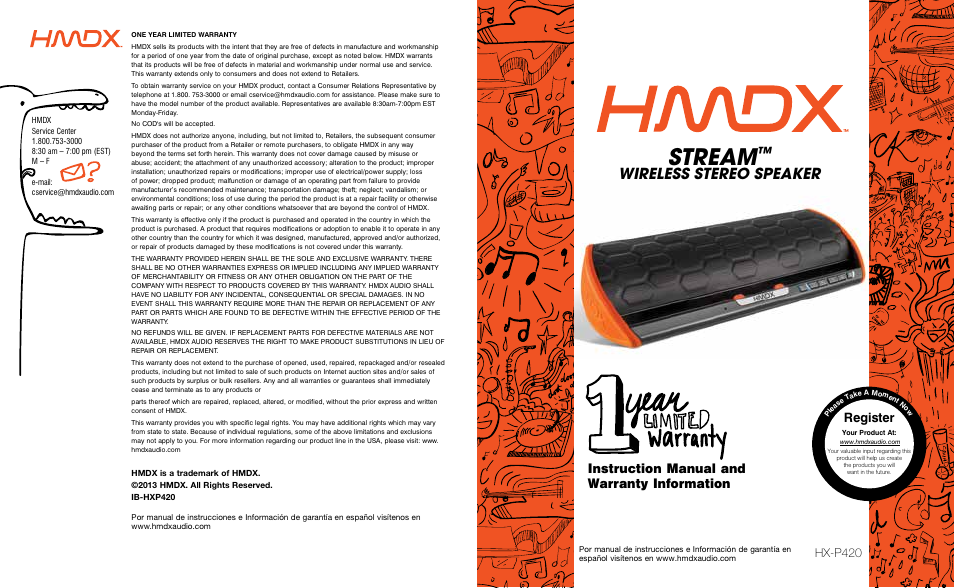 HMDX Stream™ Wireless Stereo Speaker EN User Manual | 4 pages