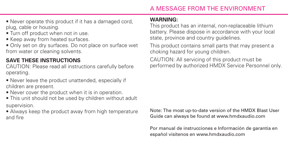 HMDX BLAST™ Bluetooth Boom Box EN User Manual | Page 10 / 11