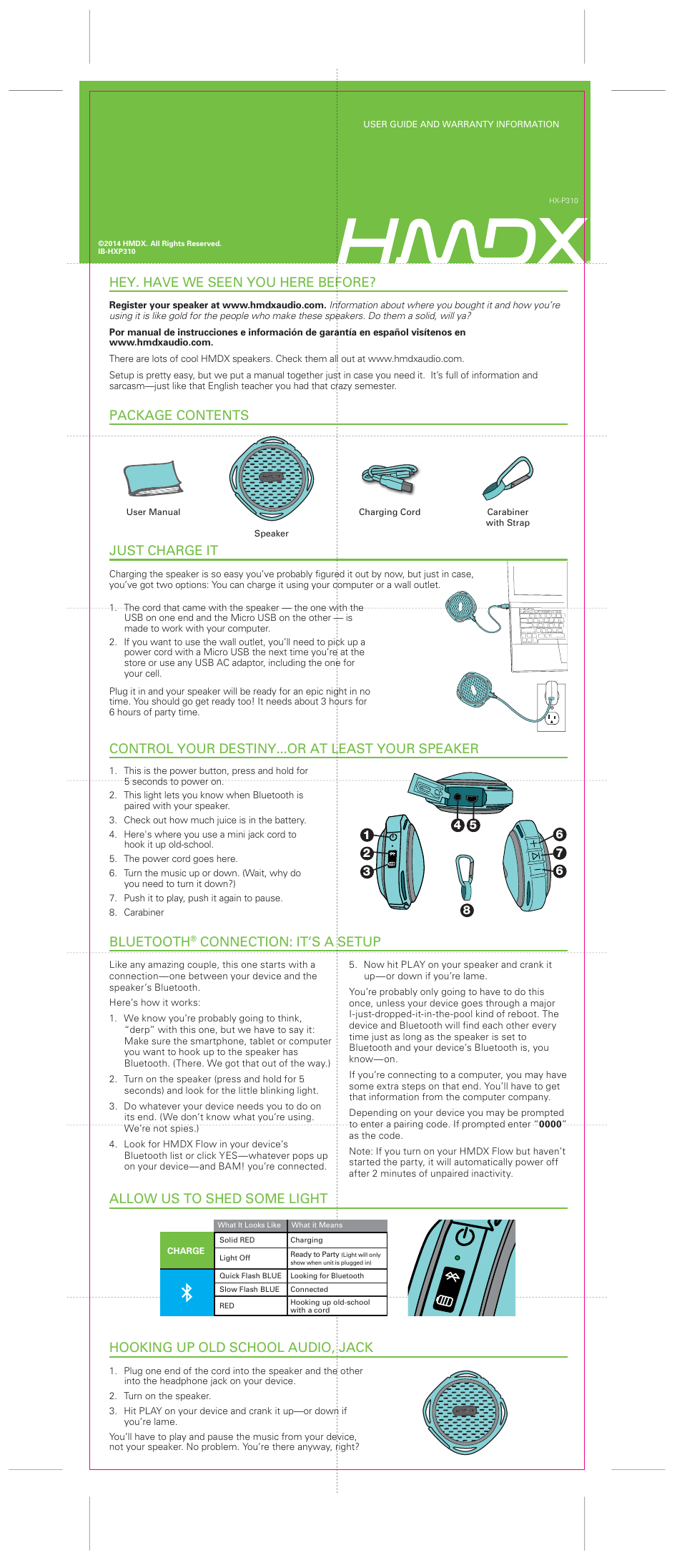 HMDX FLOW™ Rugged Wireless Speaker EN User Manual | 2 pages