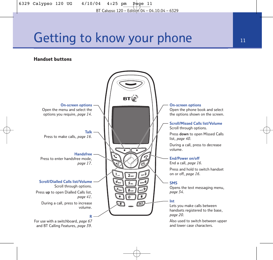 Getting to know your phone | BT Calypso 120 User Manual | Page 11 / 69