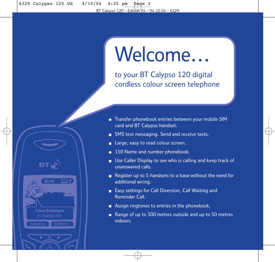 Welcome | BT Calypso 120 User Manual | Page 2 / 69