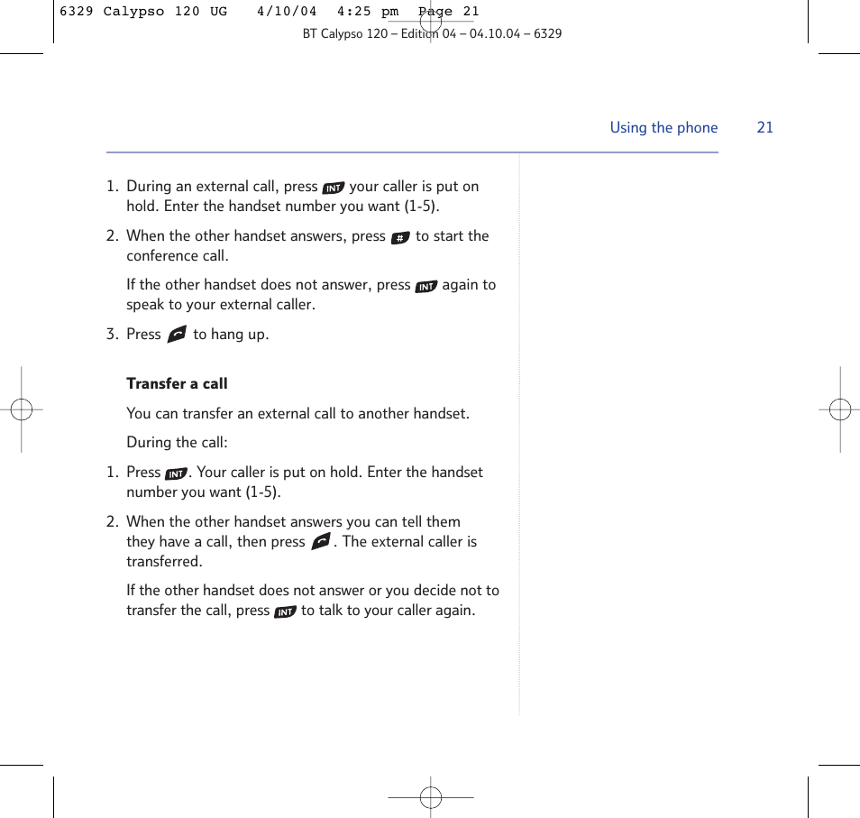 BT Calypso 120 User Manual | Page 21 / 69