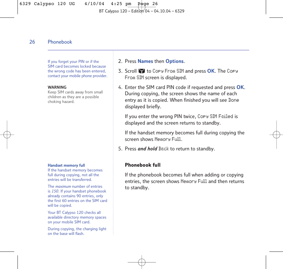 BT Calypso 120 User Manual | Page 26 / 69