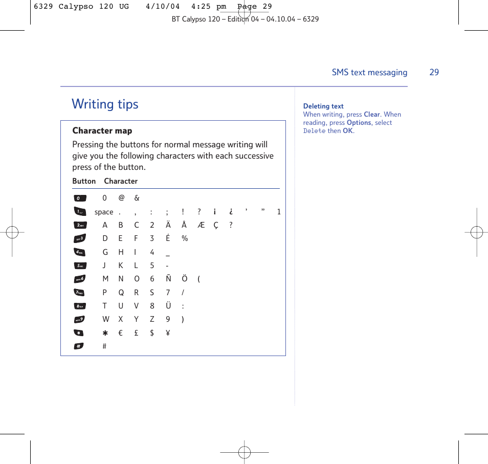 Writing tips | BT Calypso 120 User Manual | Page 29 / 69