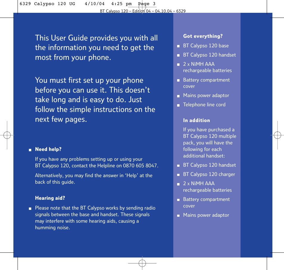 BT Calypso 120 User Manual | Page 3 / 69