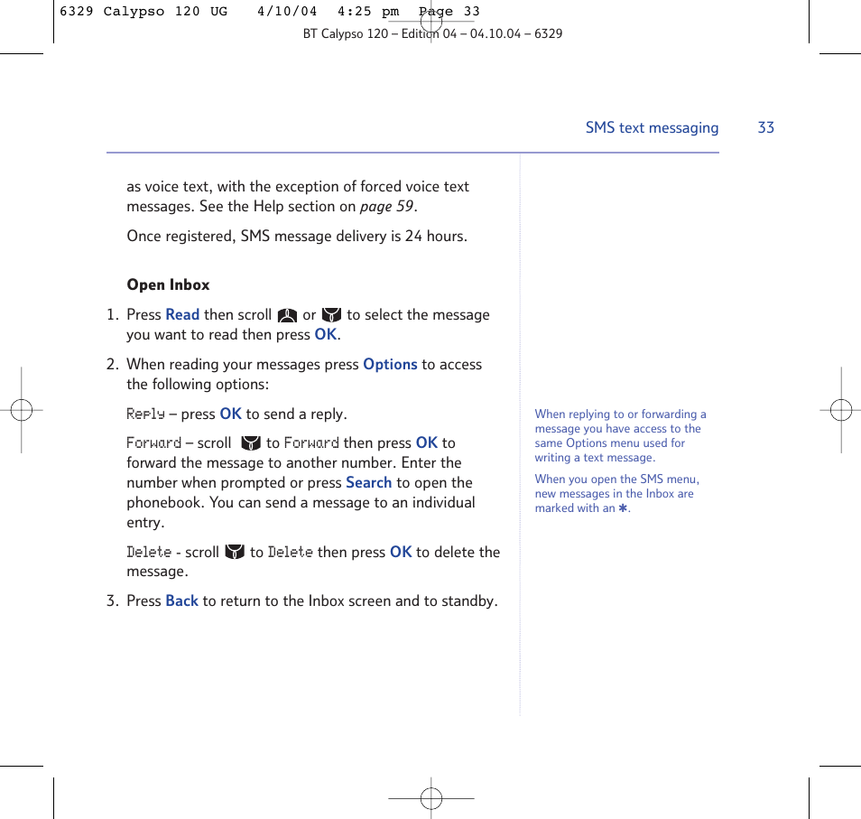 BT Calypso 120 User Manual | Page 33 / 69