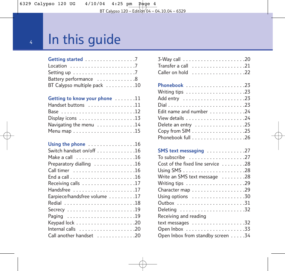 BT Calypso 120 User Manual | Page 4 / 69