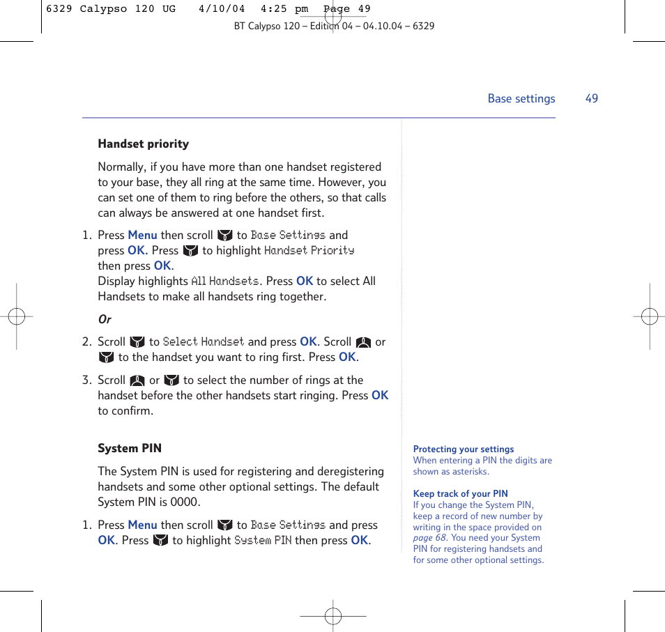 BT Calypso 120 User Manual | Page 49 / 69