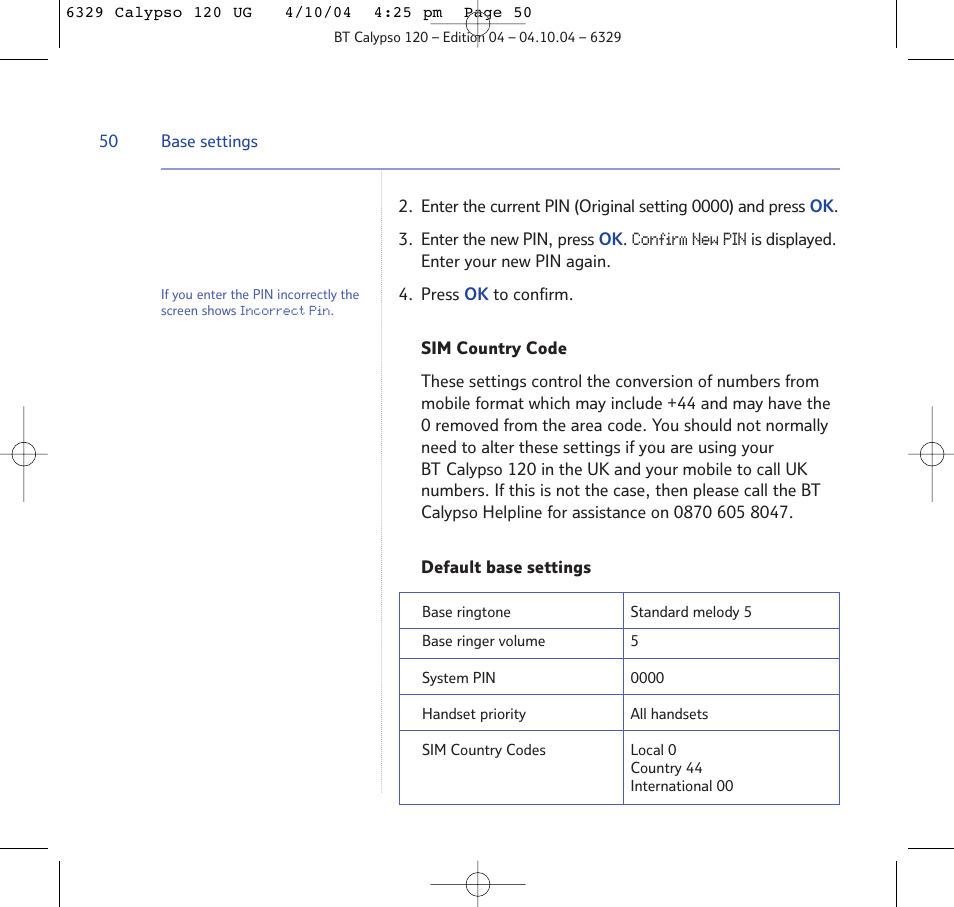 BT Calypso 120 User Manual | Page 50 / 69