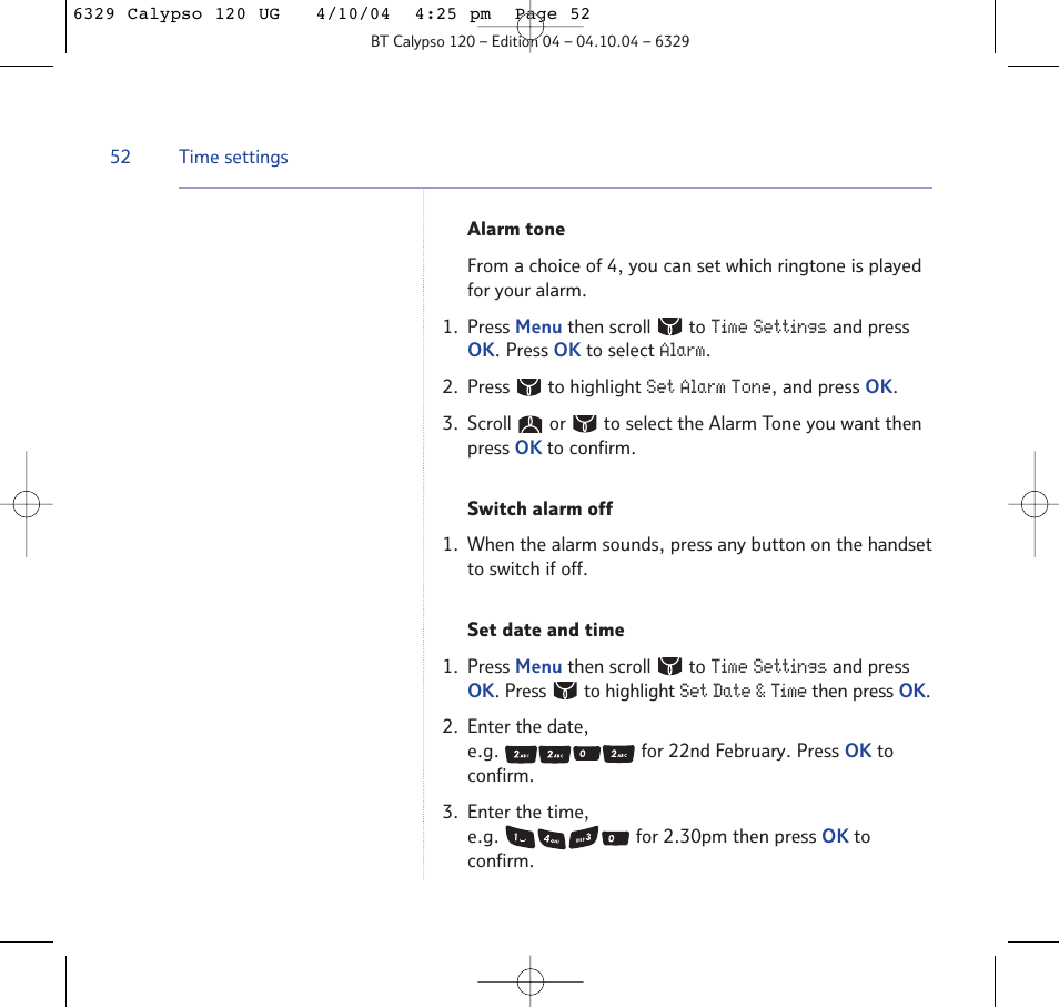 BT Calypso 120 User Manual | Page 52 / 69