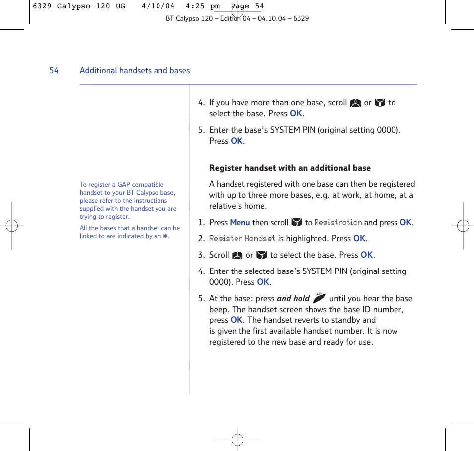 BT Calypso 120 User Manual | Page 54 / 69