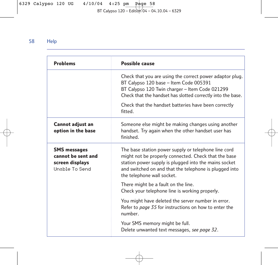 BT Calypso 120 User Manual | Page 58 / 69