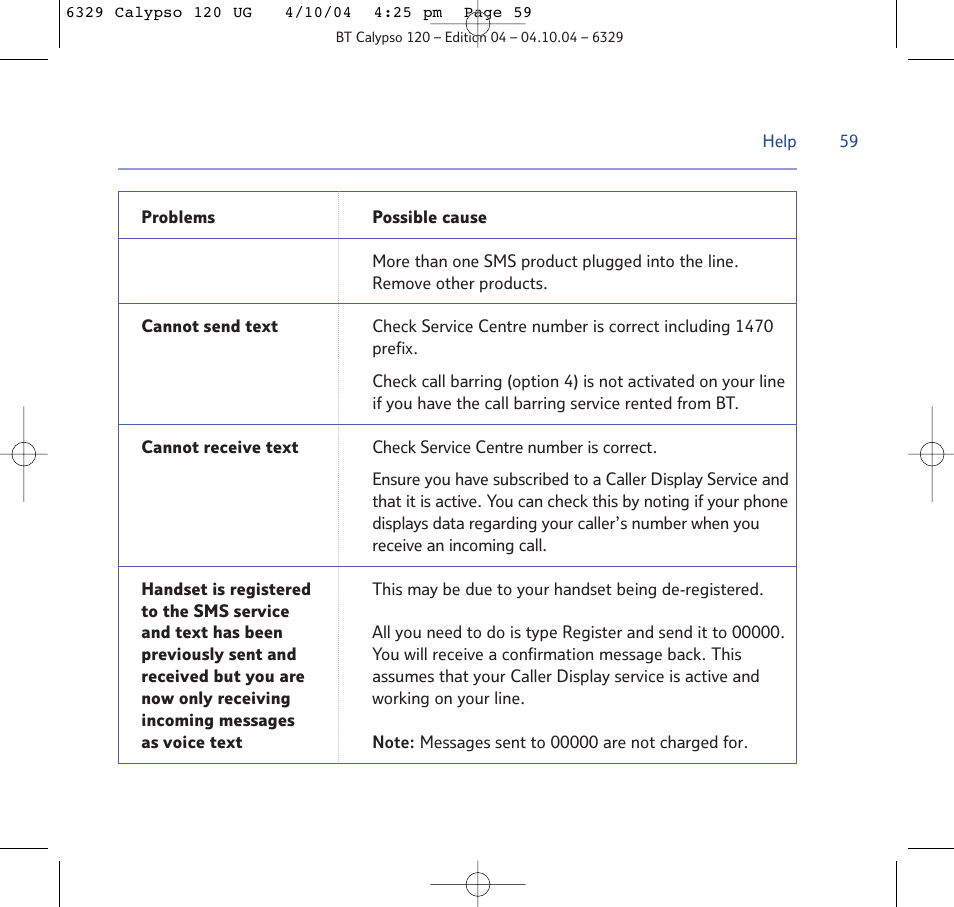 BT Calypso 120 User Manual | Page 59 / 69