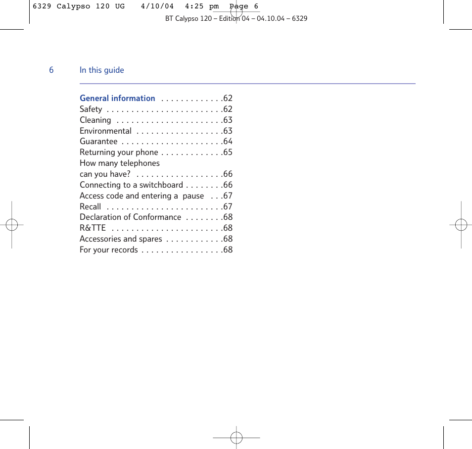 BT Calypso 120 User Manual | Page 6 / 69