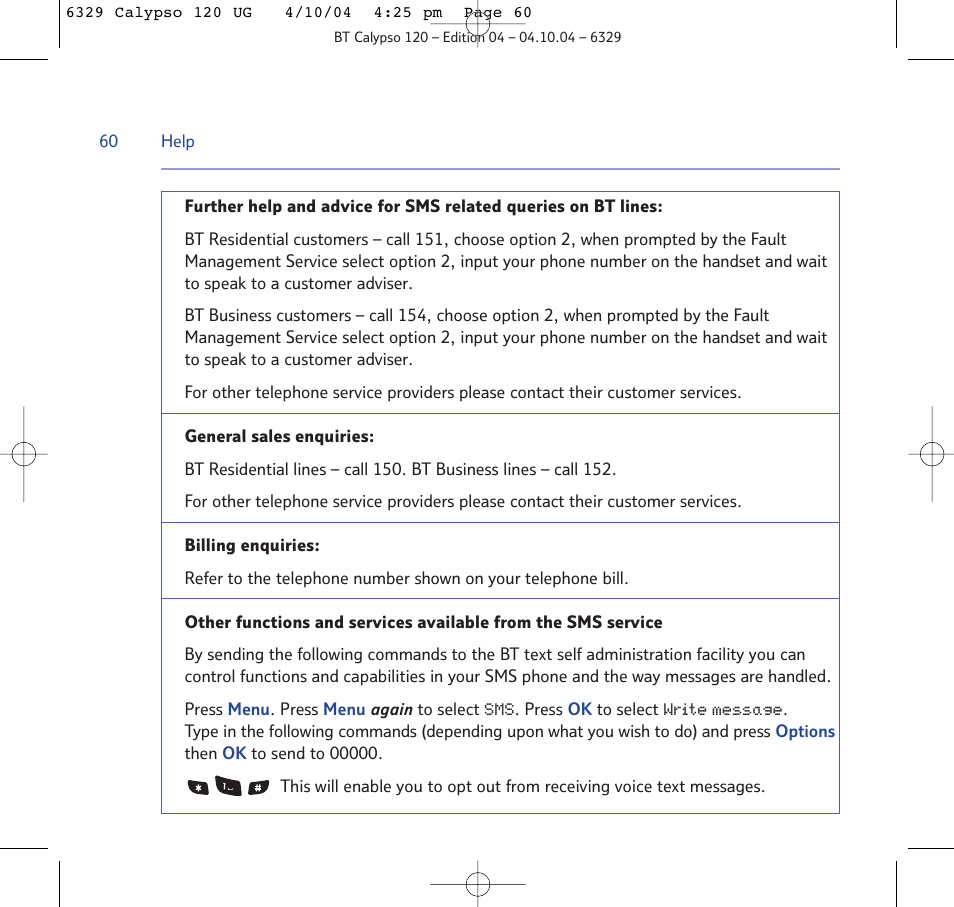 BT Calypso 120 User Manual | Page 60 / 69